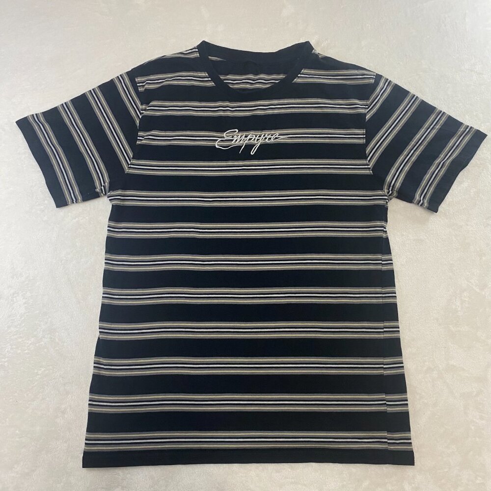 Empyre Black Striped Embroidered T-Shirt